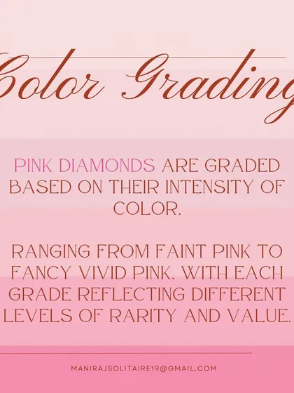 Pink diamonds are graded based on the intensity of their color, from a faint pink to a fancy vivid pink. Each grade reflects a different level of rarity and value, with the deeper colors being the most prized.
