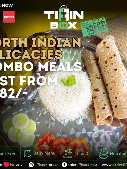 Get a taste of our authentic North Indian delicacies with our combo meals. This thali showcases a complete meal with rice, roti, dal, and sabzi, all at an affordable price.