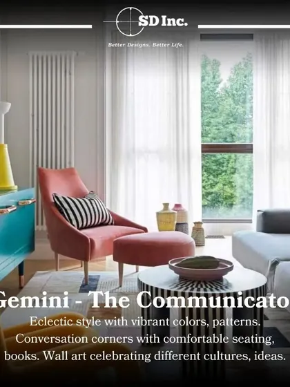 Your home should reflect your personality, and what's more personal than your zodiac sign? This fun series matches interior design styles to different zodiac traits, like this eclectic look for a Gemini.