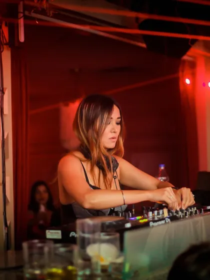 At the console, focused on the mix during a gig at Habibi by Khubani in Delhi.