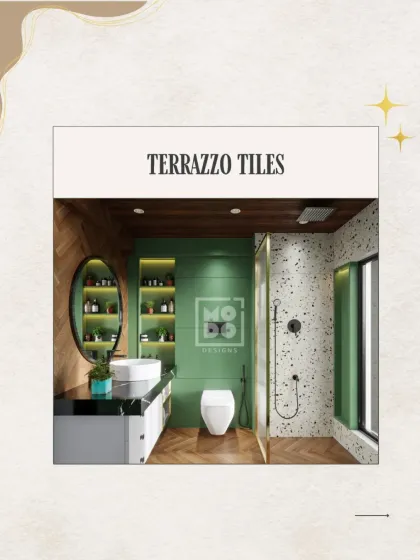 Terrazzo tiles are making a major comeback. Their playful, speckled appearance adds personality and a touch of retro charm to modern bathrooms, as seen in this green and white design.