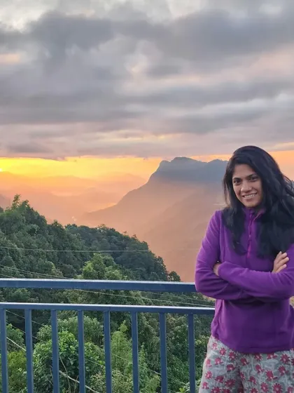 A quiet moment at sunset, overlooking the mountains from a balcony in Nepal.