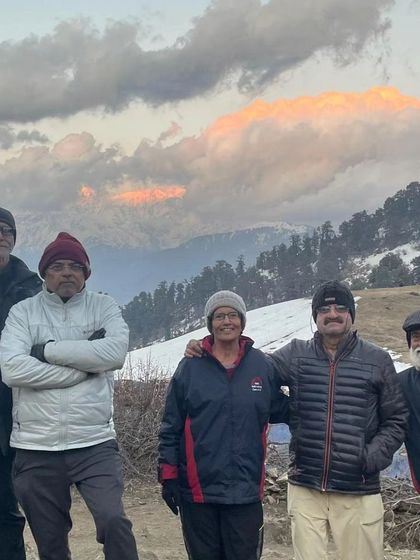 A beautiful shot of my student and his trekking team against the backdrop of the snow-capped mountains. I am so proud that our yoga practice helped him achieve this goal.