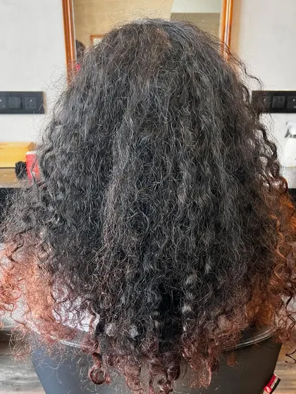 The before shot for the Pumpkin Spice transformation. You can see the dryness and lack of definition that we corrected to achieve the final look.