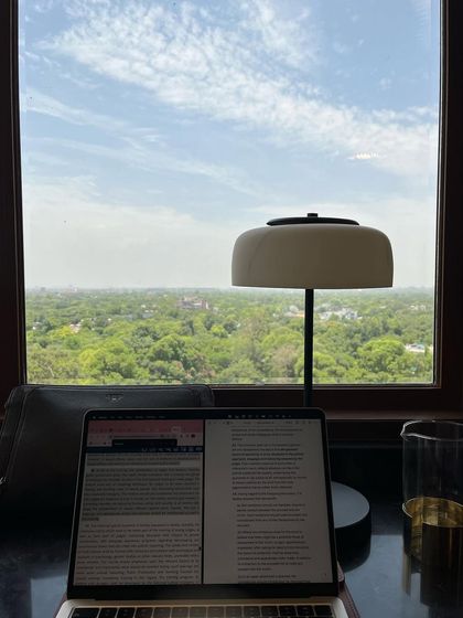 My temporary workspace with a view. I can set up my office anywhere to continue serving my clients.