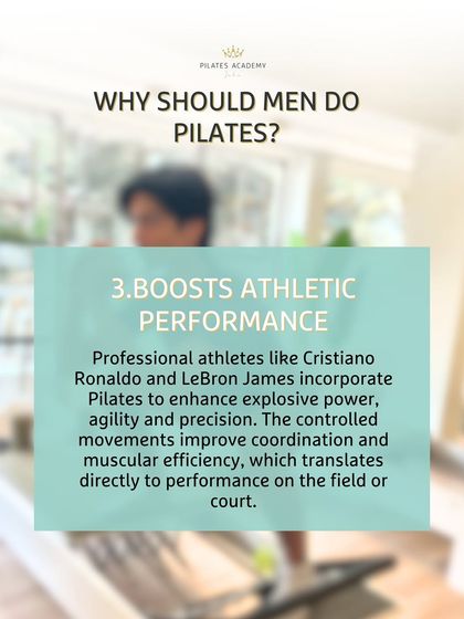 Why should men do Pilates? Reason 3: It boosts athletic performance. Athletes like Cristiano Ronaldo use Pilates to enhance explosive power, agility, and precision.