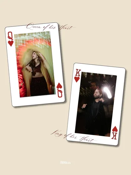 The King and Queen of Hearts. A fun, creative graphic turning the couple's dance floor photos into playing cards, perfectly matching their playful energy.