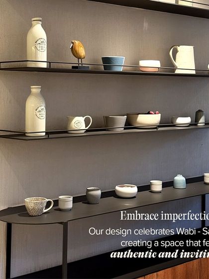 We embrace imperfection. Our design celebrates Wabi-Sabi, creating a space that feels authentic and inviting, like these curated shelves.