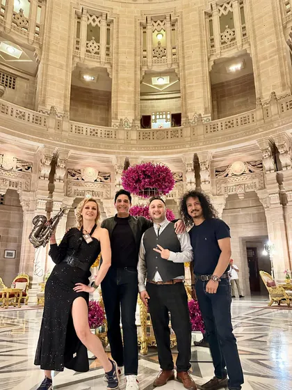 My buddies together in Jodhpur. Posing with the talented Tanique Fossa on sax and Binny Dhadwal after an incredible night of music at a palace wedding.
