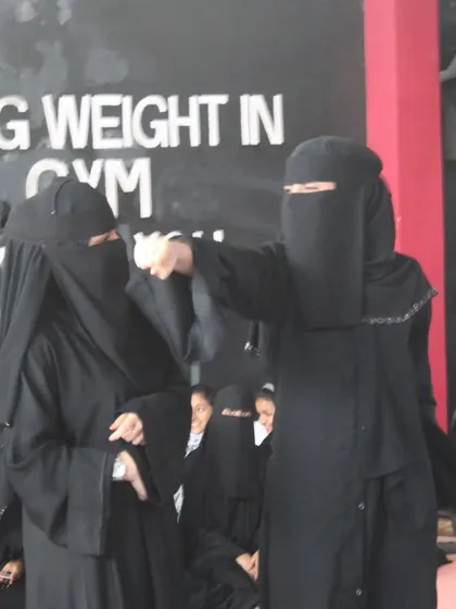 Two participants at our women's workshop practicing a punching technique. We focus on teaching practical, effective moves that can be used for self-defense in real-life situations.
