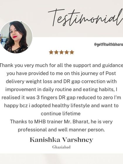 Kanishka thanks me for the support and guidance on her post-delivery weight loss and DR gap correction journey. Her DR gap reduced from 3 fingers to zero.