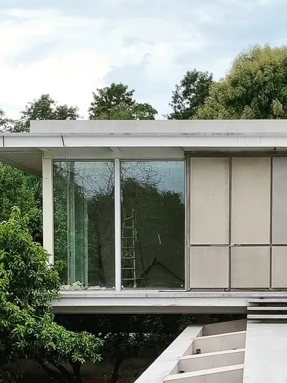 Nearing completion, this pavilion house floats above its garden landscape. The design emphasizes transparency and porosity, with a handcrafted metal skin that responds to the changing light. The goal is to create a quiet, powerful experience of living within nature, not just next to it.