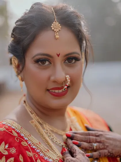 Morning bridal portraits are the best. This shot captures the bride's glowing skin and traditional jewelry in the soft morning light.