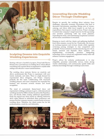 An article detailing my approach to 'Innovating Elevate Wedding Decor Through Challenges'. It discusses my strategies for sustainability, creativity, and client satisfaction.