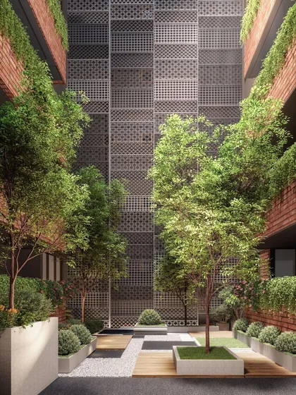 We reinterpret traditional concepts like the courtyard for modern living. This central green space in our Kathmandu housing project acts as the community's heart, fostering interaction while providing natural light and ventilation to the surrounding homes.