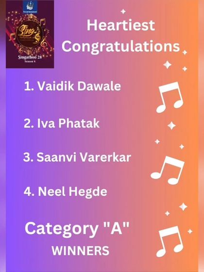 Heartiest congratulations to all the winners of Category "A" in our Singathon competition. Such amazing young talent.
