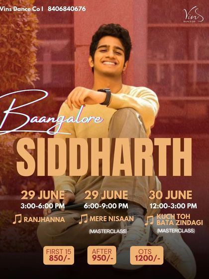 Announcing the first-ever Bangalore workshop by Siddharth Dayani. He's bringing his signature masterclasses and Bollywood routines.