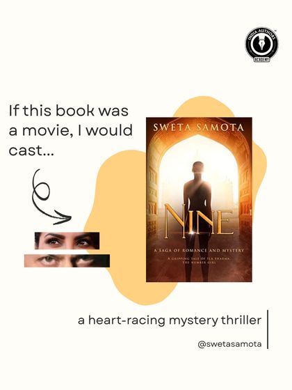 A promotional graphic for my mystery thriller 'Nine.' If this book were a movie, who would you cast as the main protagonist, Ila Sharma?