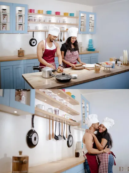 From rolling dough to stealing a kiss, this kitchen-themed pre-wedding shoot was full of laughter and sweet moments. It shows that the best memories are often made in the simplest of settings.