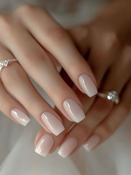 A classic and timeless choice for any special occasion. These are perfectly shaped, short square nails with a subtle and clean baby boomer effect.