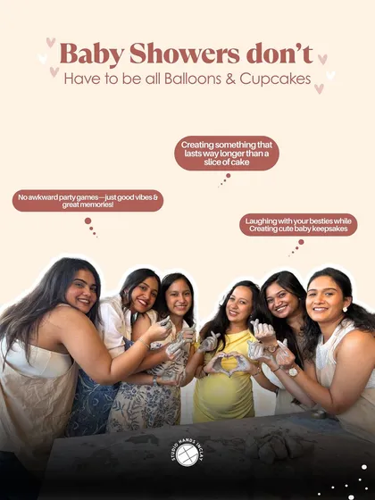 This graphic explains why a pottery baby shower is a great alternative to traditional parties, focusing on creating memories and avoiding awkward games.