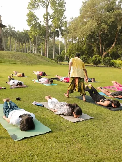 Guiding the group through various asanas. Yoga is an integral part of our recovery and mobility work.