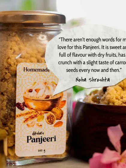 Your words of appreciation mean the world to us. We are so happy that our Panjeeri reminds you of home with its sweet, crunchy flavor and the occasional hint of carom seeds, just like the traditional recipe.