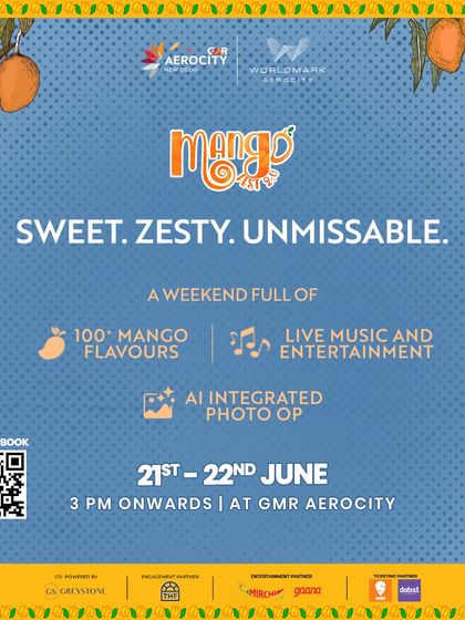 Sweet, zesty, and unmissable. Another vibrant poster for the Mango Fest, highlighting the weekend full of mango flavours, music, and interactive fun, encouraging guests to book their spot.