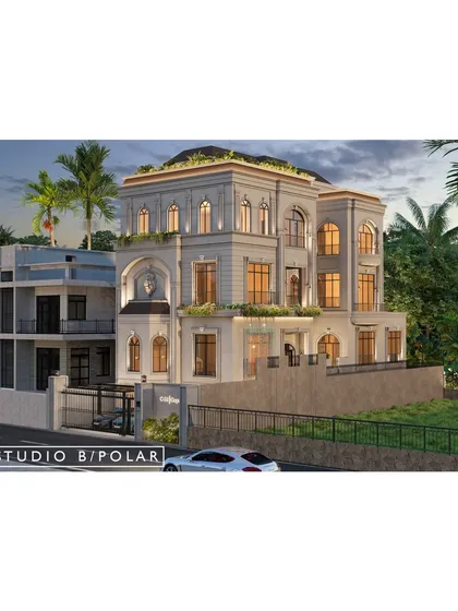 We designed this Faridabad villa with a classically inspired facade, featuring grand proportions and elegant arched windows. Our architectural approach here was to create a sense of timeless grandeur and heritage that feels both impressive and enduringly familiar.