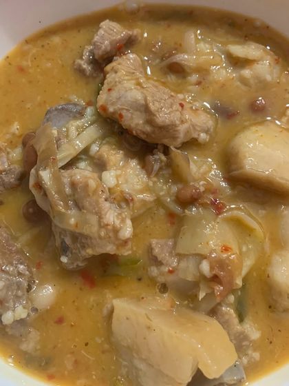 A comforting bowl of fresh pork cooked with yam and kidney beans. This was from a recent menu and it sold out so fast. It's a very hearty and satisfying curry.