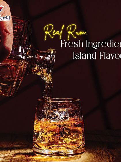Real rum, fresh ingredients, and island flavors. This image captures the essence of a classic rum drink, poured over ice and ready to transport you to the tropics.
