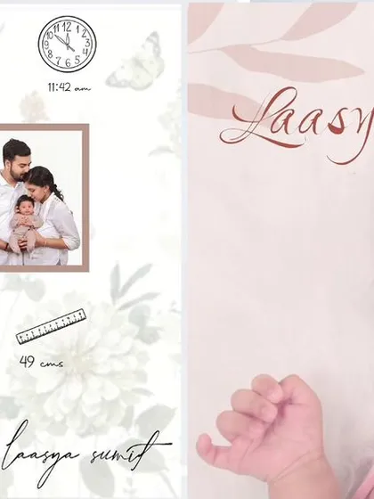 An example of a custom birth announcement design. I can create these for you with your baby's name, birth details, and favorite photos from our session.