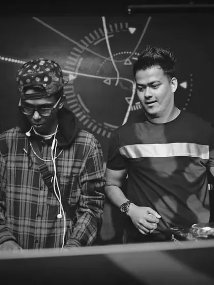 At the decks with a fellow DJ. The music community in Mumbai is all about collaboration and pushing the sound forward together.