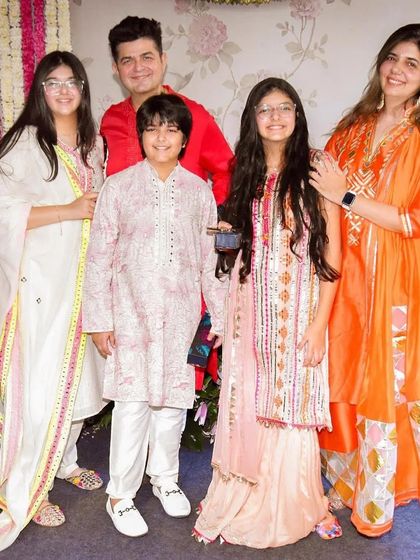 The Ratnani family looking picture-perfect during their celebrations. I was so happy to design these coordinated festive outfits for the children to wear on such a special day.