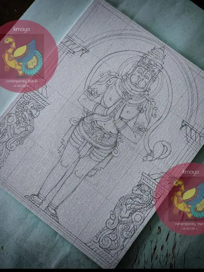 Another view of the full pencil sketch for the Hanuman painting.