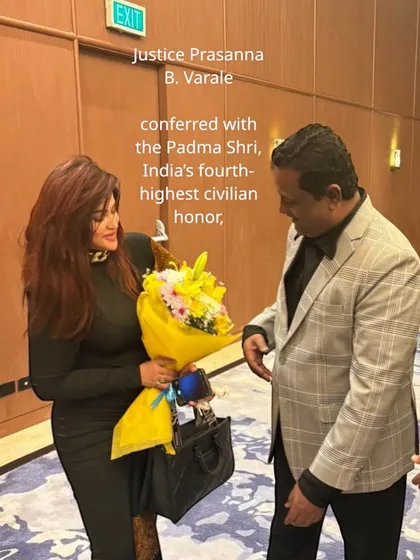 Presenting a bouquet to Justice Prasanna B. Varale. It is always a privilege to interact with and honor the senior members of our judiciary who have dedicated their lives to upholding the law.