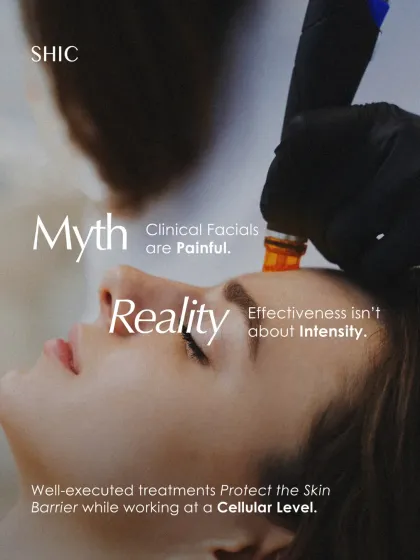 Many fear that clinical facials are painful. The truth is that effectiveness is not about intensity. Our well-executed treatments protect the skin's delicate barrier while working at a cellular level to deliver results without suffering.