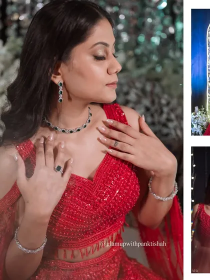 Subtle glam has its own language. For this Sangeet look, I focused on enhancing her features with light definition, luminous skin, and delicate details for a graceful finish.