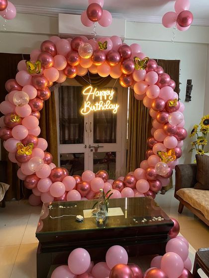 Another angle of the pink butterfly birthday setup.