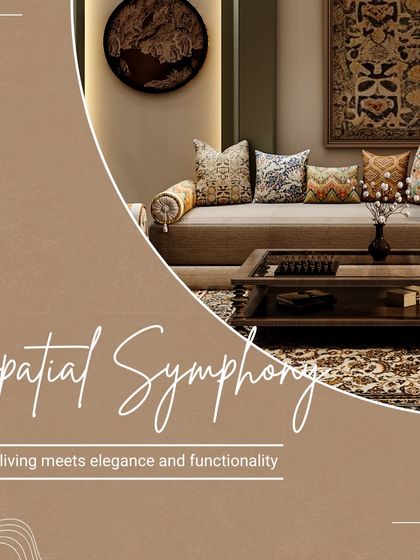 This living room is a spatial symphony, blending traditional Indian motifs in the cushions and rug with modern furniture. It's a beautiful fusion of elegance and functionality.