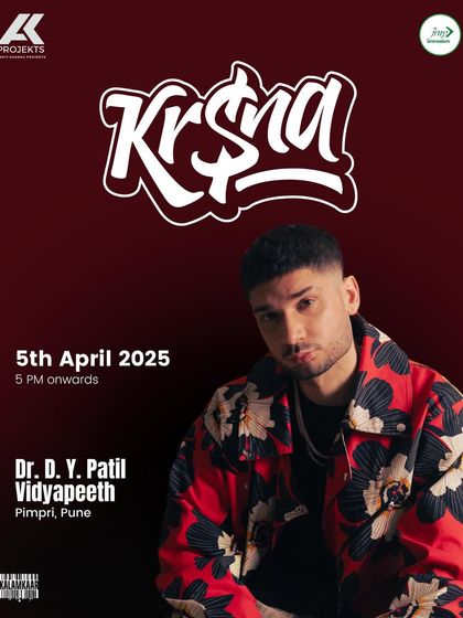 The official event poster for KR$NA's concert at Dr. D. Y. Patil Vidyapeeth, Pune, an event we successfully managed.