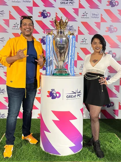 Posing with the Premier League trophy before our performance. We love being part of such prestigious and exciting events.