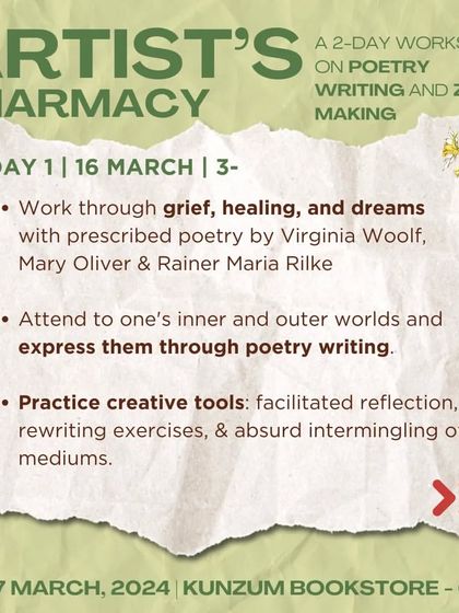 Day 1 of the 'Artist's Pharmacy' focuses on poetry writing. We work through grief and healing using prescribed poetry from Virginia Woolf, Mary Oliver, and Rainer Maria Rilke.