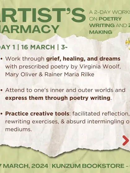 Day 1 of the 'Artist's Pharmacy' focuses on poetry writing. We work through grief and healing using prescribed poetry from Virginia Woolf, Mary Oliver, and Rainer Maria Rilke.