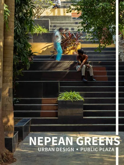 At Nepean Greens in Mumbai, we transformed a neglected staircase and garden into a lush, multi-level public plaza. This view captures the dynamic interplay of steps, platforms, and greenery, creating a tranquil escape and a vital pedestrian link within the dense urban fabric.
