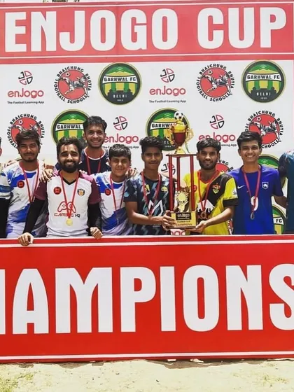 Noida City Academy celebrating as champions of the Enjogo Cup. We set the trend by winning the inaugural edition of the tournament.
