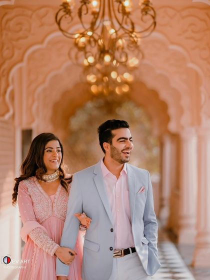 A happy, walking shot of the couple. The makeup is designed to look perfect from all angles and in motion.