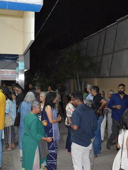 The crowd outside the gallery at the opening of 'Toy Boy From Malabar'.
