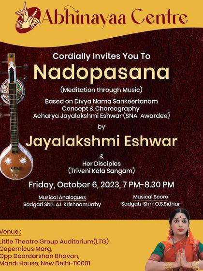 The invitation for 'Nadopasana', a production based on Divya Nama Sankeertanam, which means meditation through music. This performance traced a devotee's spiritual journey through five stages of devotion.