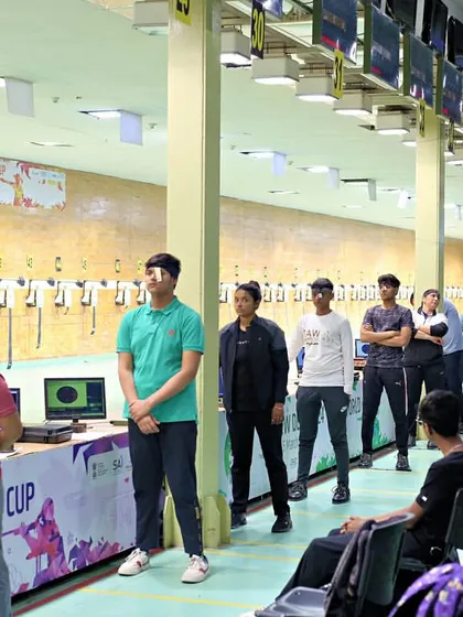 A view of the firing line at the Dr. Karni Singh Shooting Range during one of my events. I manage the entire setup, including the electronic SIUS score targets and range discipline, to ensure a smooth, fair, and competitive match for all participants.